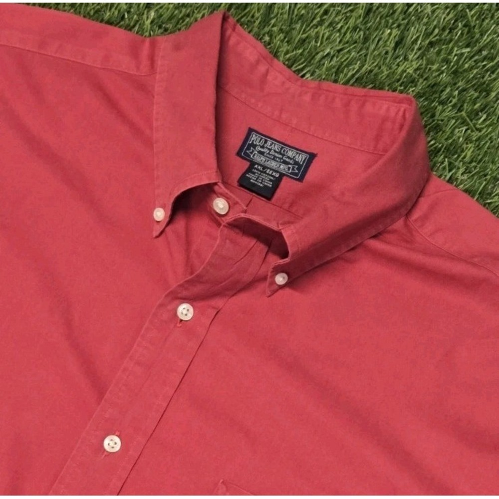Vintage Polo Jeans Co Ralph Lauren Shirt XXL Red Cotton Button Down Long Sleeve
